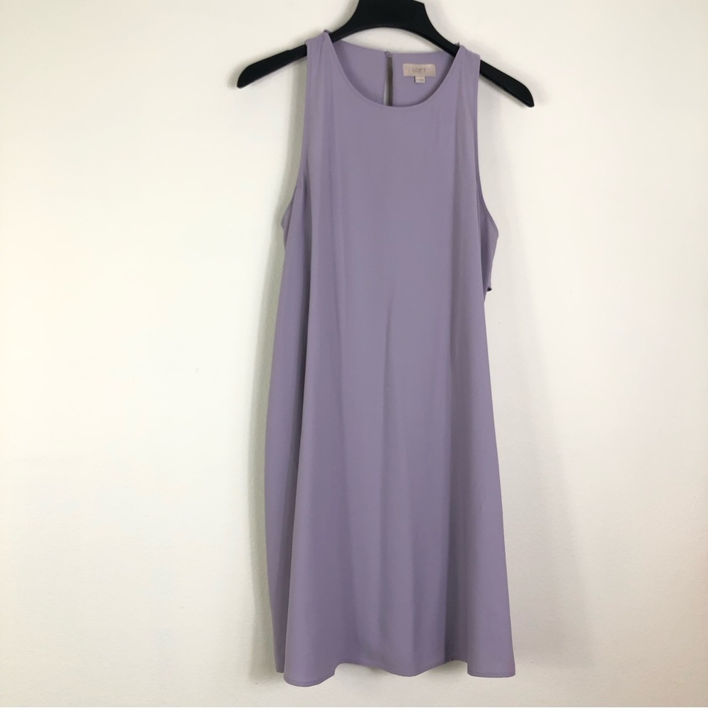 LOFT Ruffle Purple Dress Sleeveless Womens Medium Spring Easter Solid A Line.